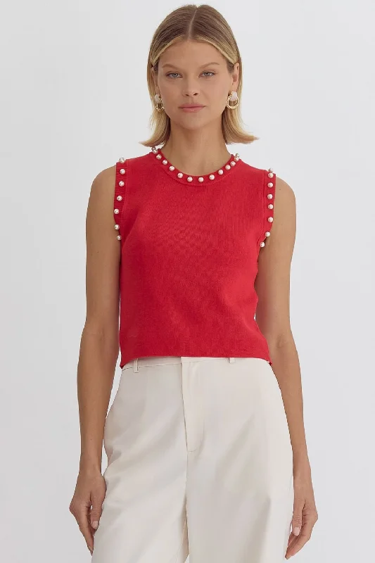 Khloe Pearl Tank (Red) fitness tank top