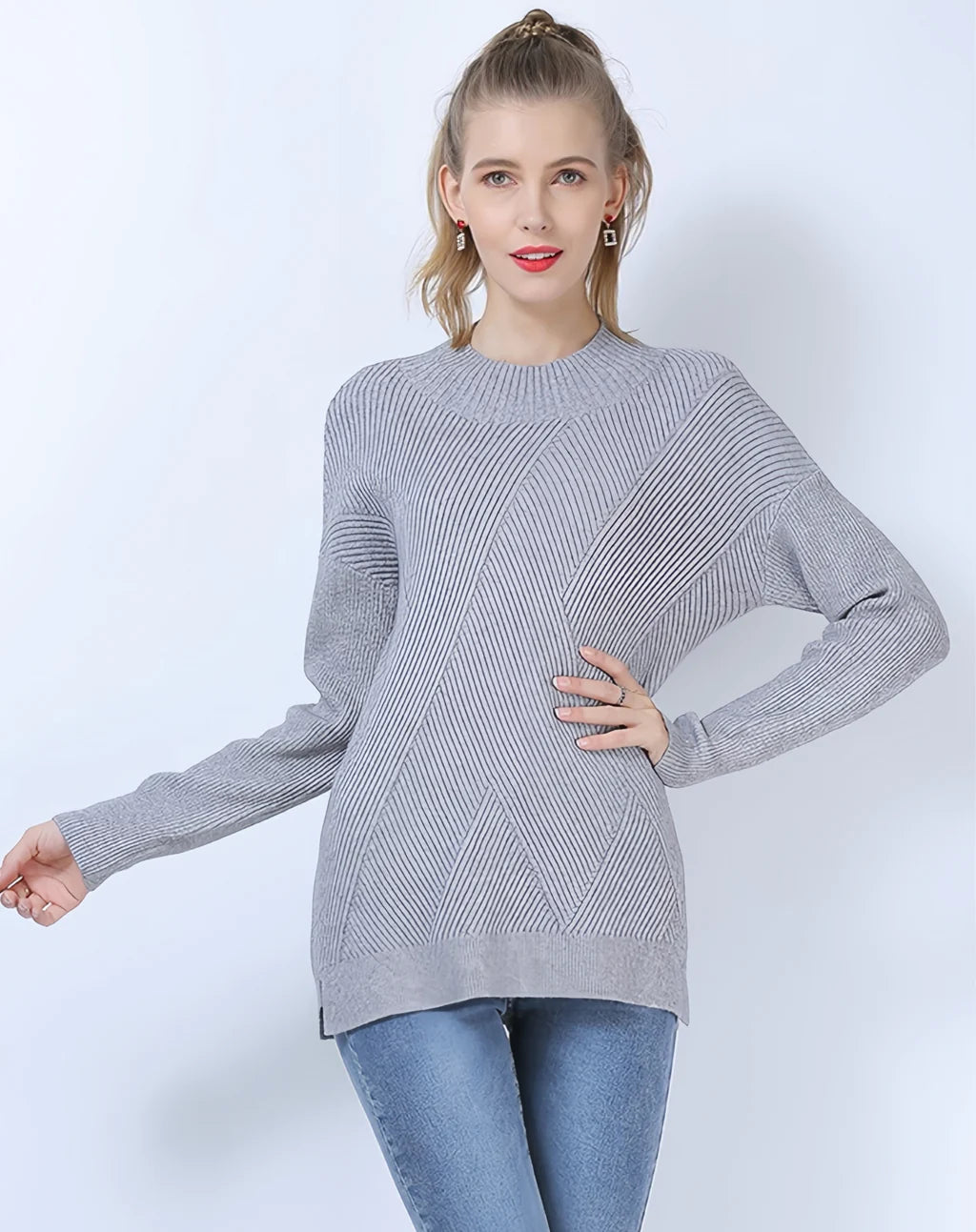 CLASSY ROUND NECK SOLID COLOR LONG SLEEVE SLIM SWEATER Cotton Fabric Linen Fabric Terry Fabric