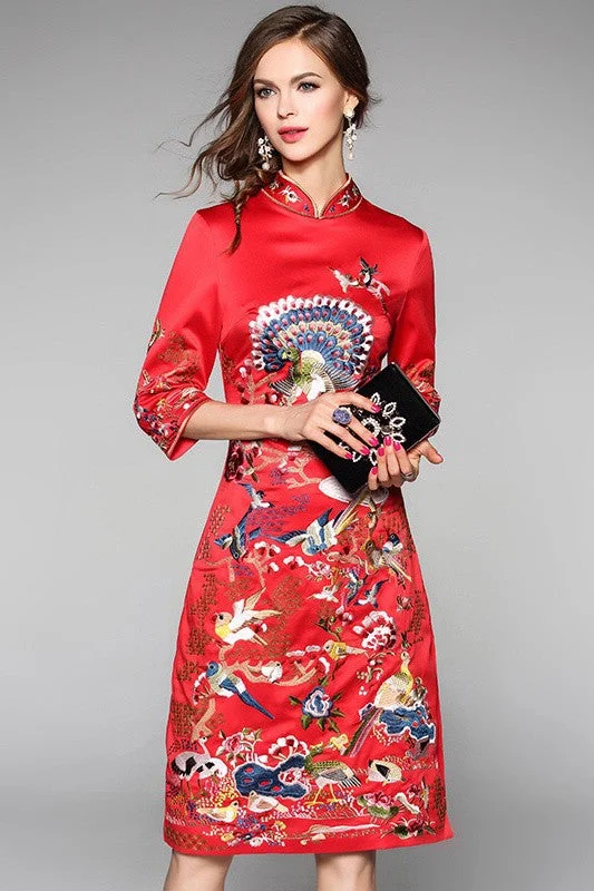 All Embroidered Qipao Dress sweetheart Neckline Romantic