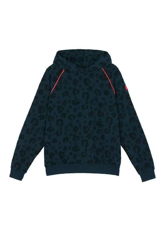 Navy Leopard Hoodie Hoodie with Contrast Stitching Detailed Premium