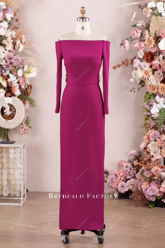Orchid Off Shoulder Straight Across Neck Crepe Formal Dress sweetheart Neckline Romantic Orchid Off Shoulder Straight Across Neck Crepe Formal Dress sweetheart Neckline Romantic