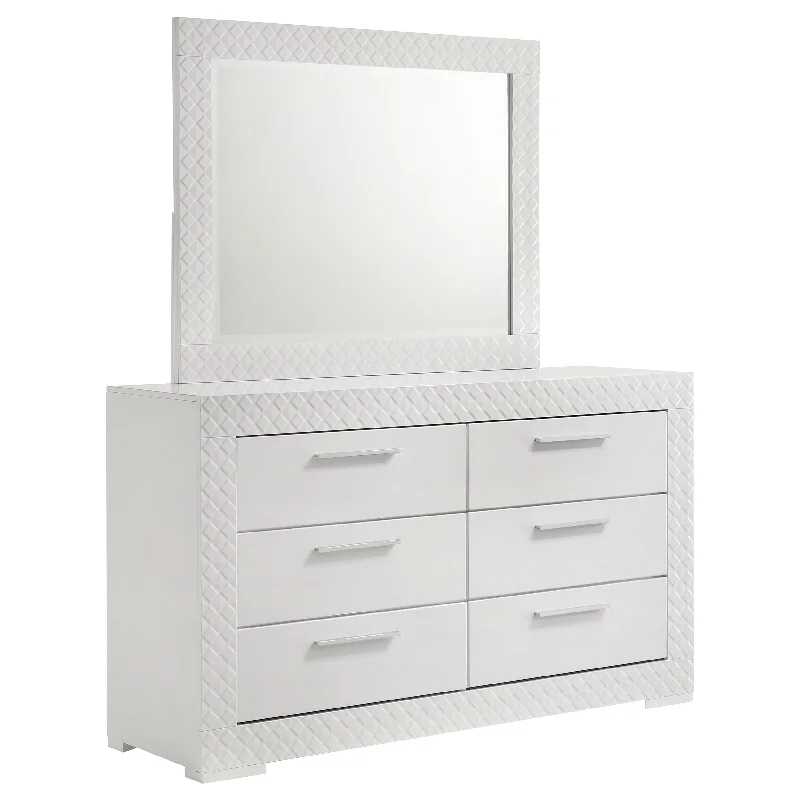 Ives - 6-Drawer Dresser And Mirror - White High Gloss Tunics Versatile functional