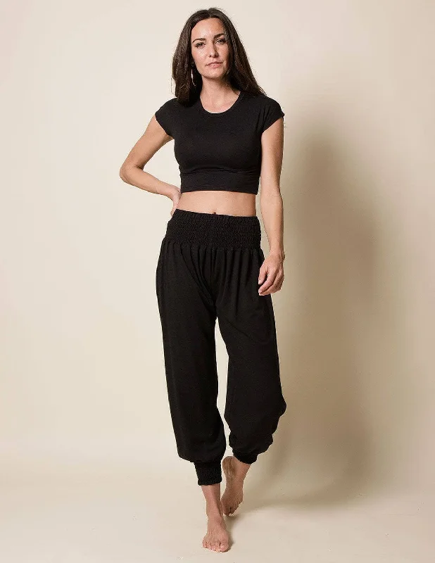 Bamboo / Organic Cotton Taj Pants - Black Elegant Palazzo Trousers
