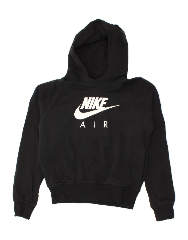 NIKE Womens Nike Air Graphic Hoodie Jumper UK 10 Small Black Cotton Hoodie with Rolled Sleeves Casual Relaxed