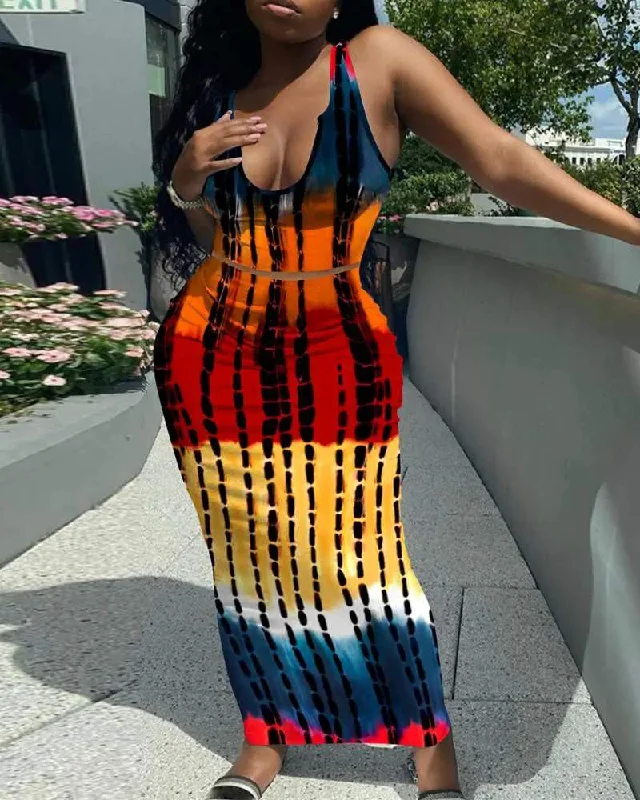 TIE DYE PRINT U NECK CROP TANK TOP dress lounge tank top