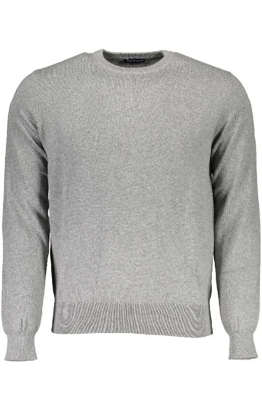 Gray Cotton Men Sweater Terry Blend Velvet Blend Canvas Blend