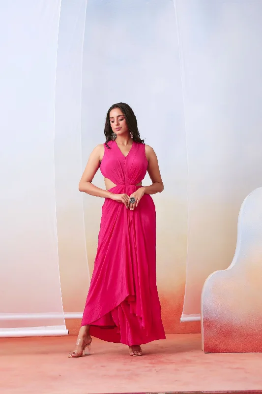 Pink Drape Dress Tunics Solid Classic