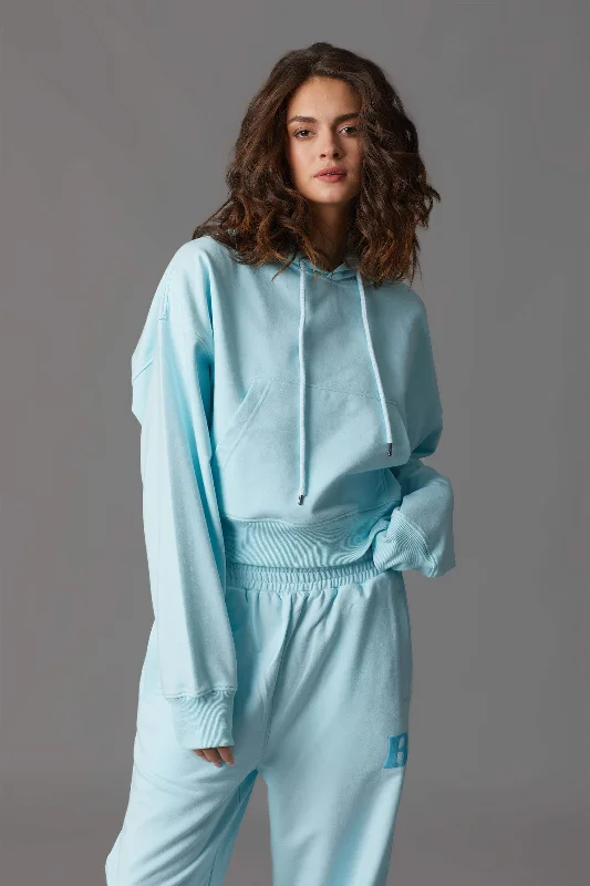 Blue Crop Hoodie Hoodie with Longline Fit Extended Stylish
