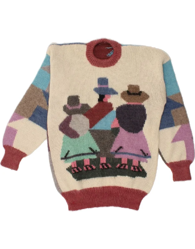 VINTAGE Womens Crew Neck Jumper Sweater UK 16 Large Multicoloured Novelty Casual Formal Business