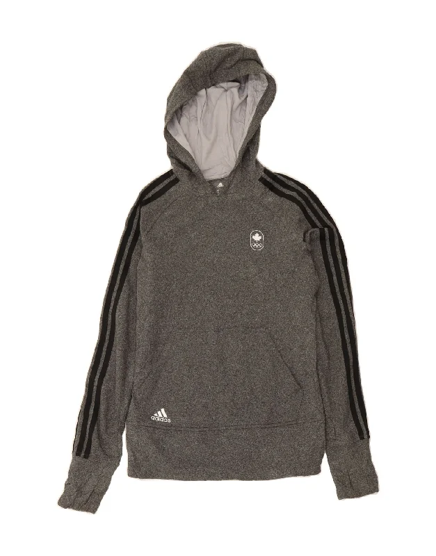 ADIDAS Womens Canada Graphic Hoodie Jumper UK 10 Small Grey Polyester Hoodie with Fur Luxurious Winter