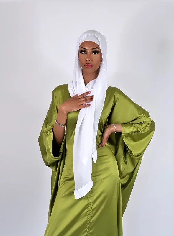 Lime butterfly satin dress Square Neckline Feminine