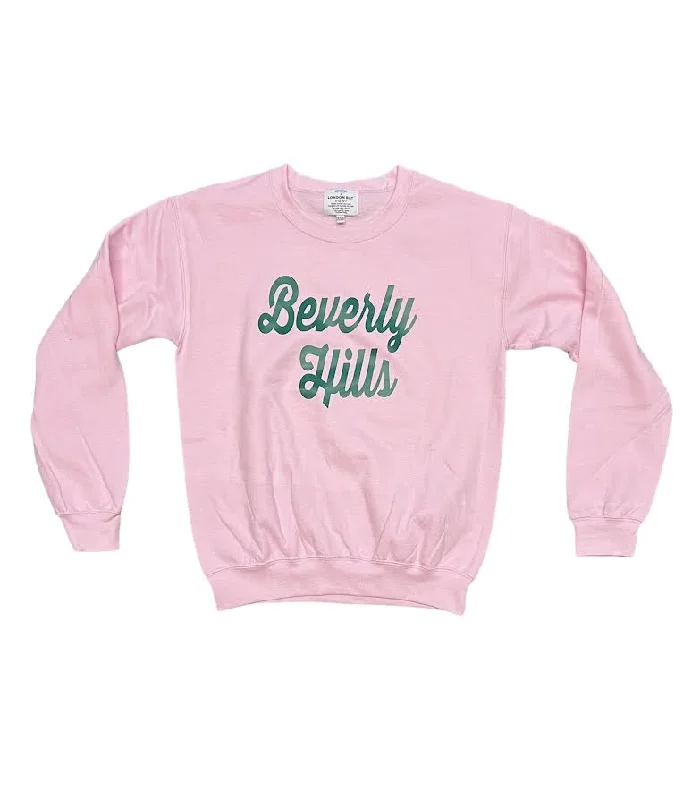 WOMENS PINK BEVERLY HILLS SWEATSHIRT Hoodie with Relaxed Fit Easy Casual