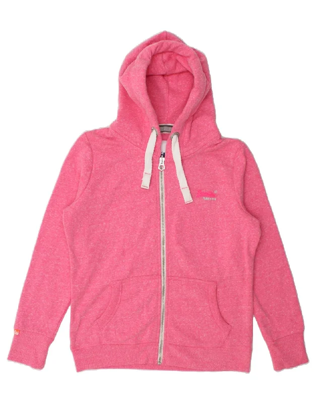 SUPERDRY Womens Zip Hoodie Sweater UK 18 XL Pink Flecked Cotton Silk Blend Satin Velvet