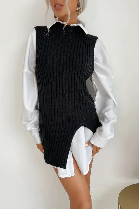 Slit Hem Sweater Vest Dress by BYNES NEW YORK | Apparel & Accessories Plaid Sweater Polka Dot Checkered