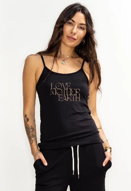 'Love Mother Earth'  Cami Tank - Black baby blue tank