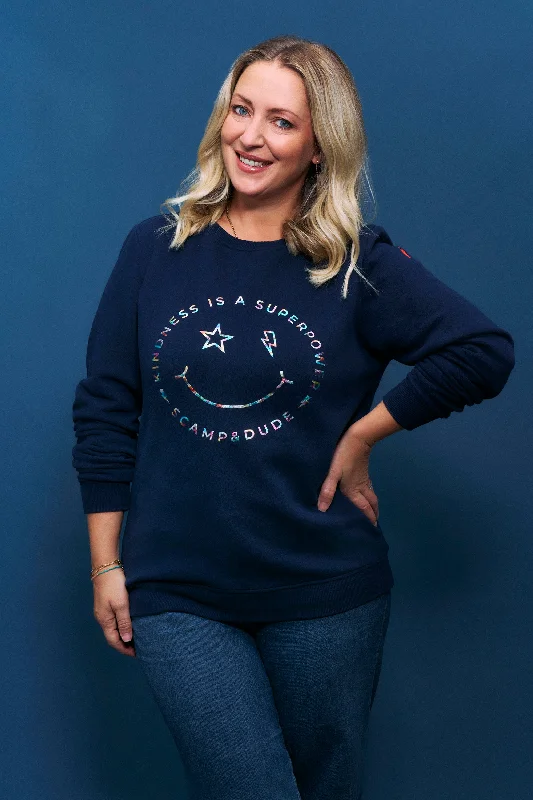 Scamp & Dude x Style For Stroke Navy with Rainbow Foil Smiley Face Classic Sweatshirt Hoodie Dress Longline Feminine