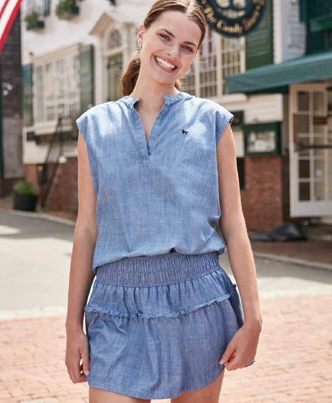 Ladies Chambray Skater Skirt linen skirt relaxed