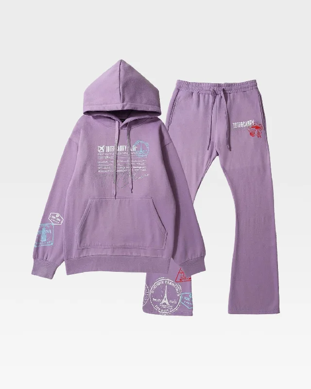 Globetrotter Hoodie & Sweats Set in Purple Hoodie with Lining Warm Insulated