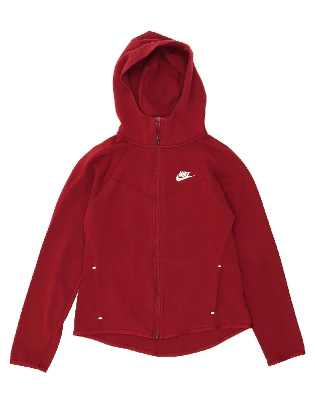 NIKE Womens Zip Hoodie Sweater UK 10 Small Red Cotton Hoodie with High Neck Warm Protective