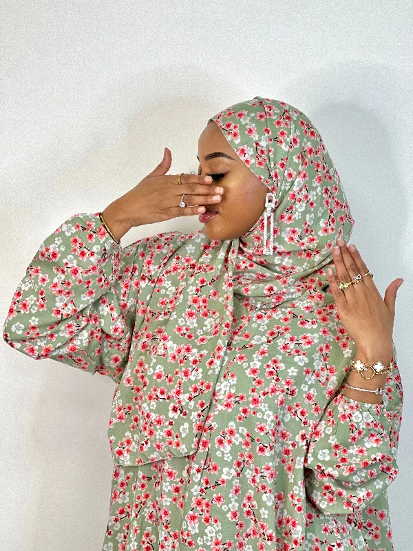 Mint green floral one piece prayer dress Tunics Hiking breathable