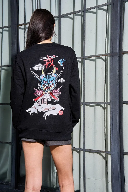Samurai tokidoki Sweatshirt Hoodie with Hem Fringe Bohemian Relaxed
