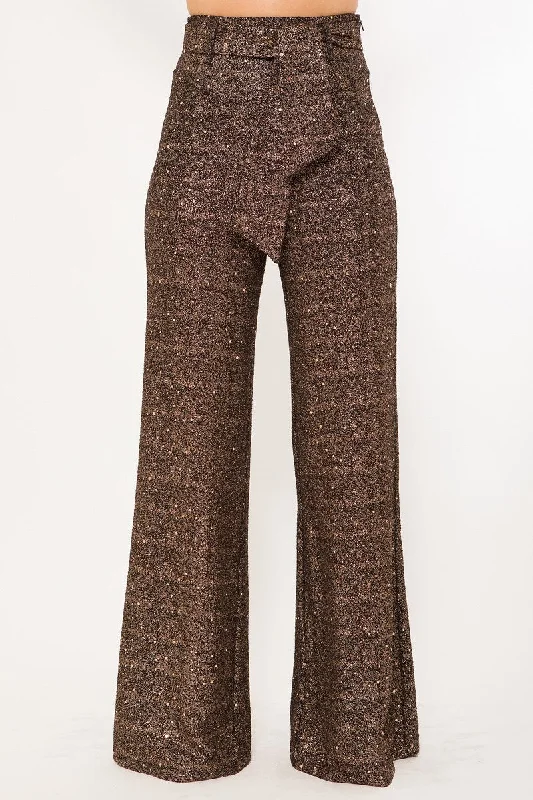 Shiny Paillette Pants Slim Fit Casual Pants