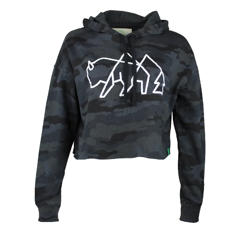 Wild Tribute Logo Women's Camo Crop Hoodie Hoodie with Hidden Zipper Minimalist Clean