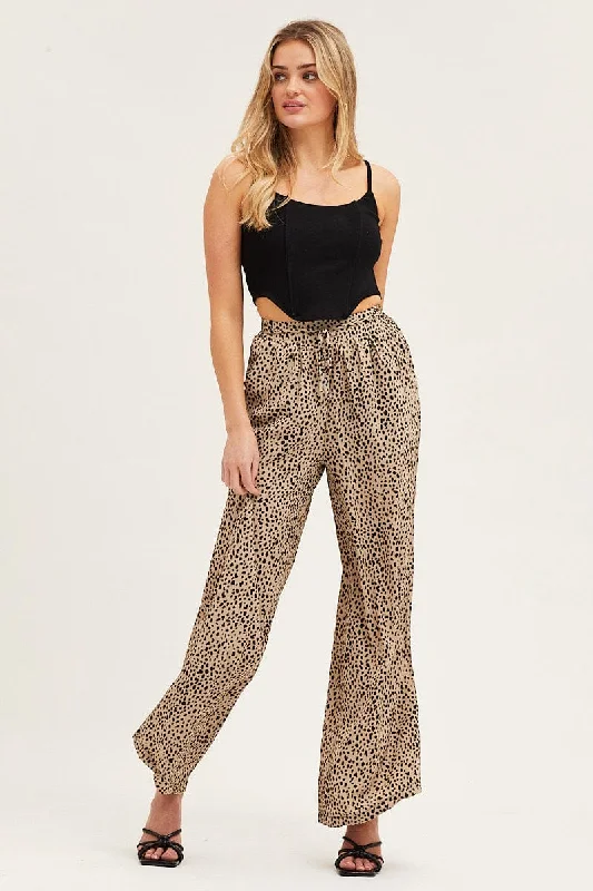 Beige Geo Wide Leg Pants Classic Flared Pants