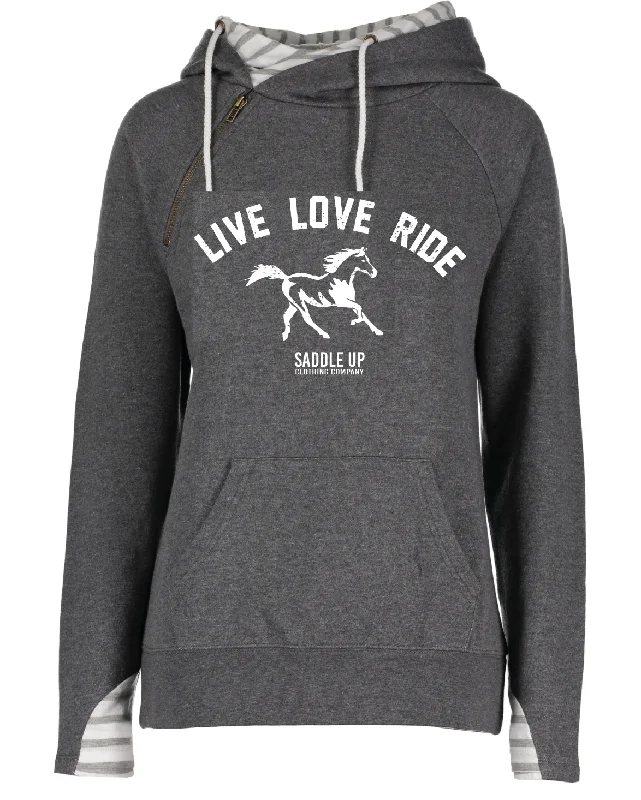 LIVE LOVE RIDE  DOUBLE LINED FASHION HOODIE Hoodie with Back Slit Movement Comfort