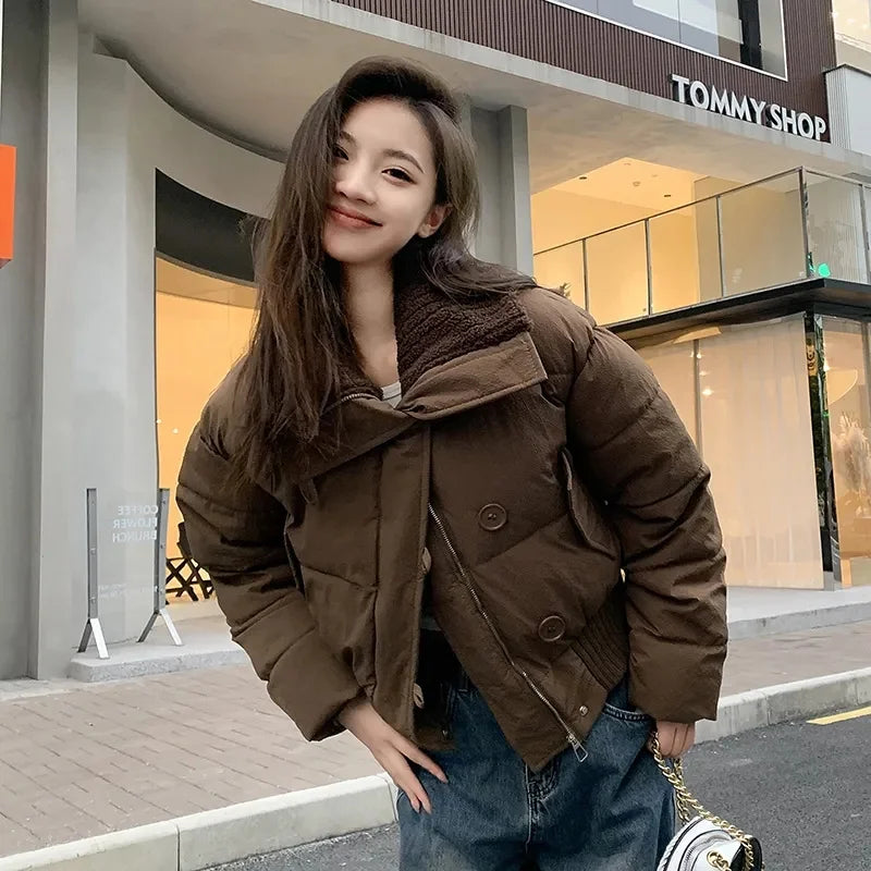 2024 New Style Korean Winter Thicken Warm Jackets Women Puffer Snow Wear Coat Female Stand Collar Down Cotton Padded Clothes Faux Fur Jacket Real Fur Jacket Shearling Jacket