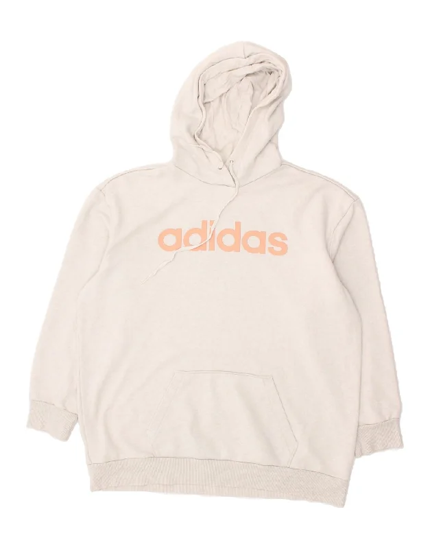 ADIDAS Womens Oversized Graphic Hoodie Jumper UK 12/14 Medium Grey Cotton Hoodie with Color Block Contrast Stylish