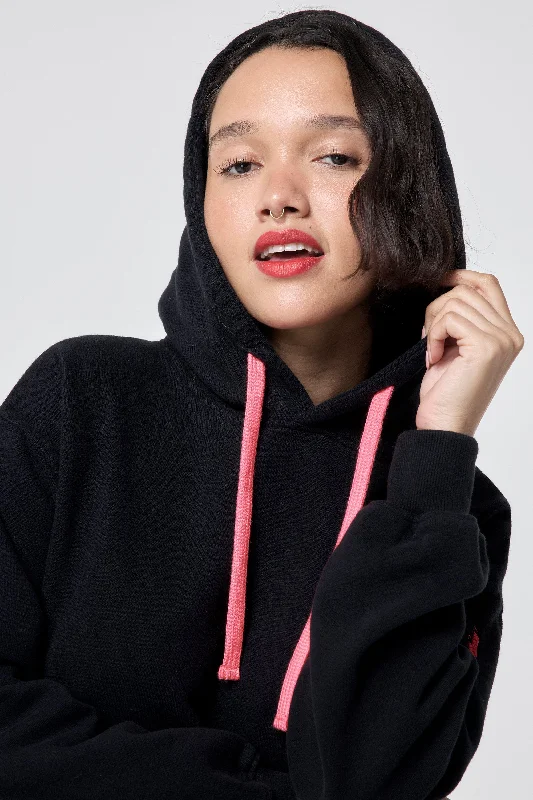 Black Longline Hoodie Hoodie with Metallic Shiny Futuristic