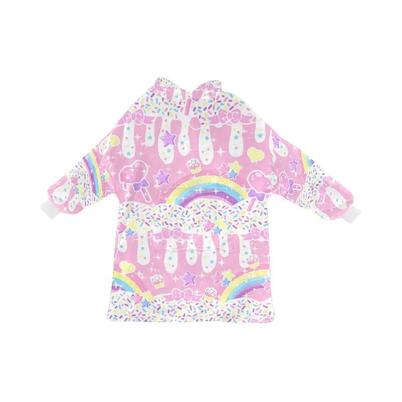 Rainbow Sweets Pink Blanket Hoodie Hoodie with Hem Contrast Bold Stylish