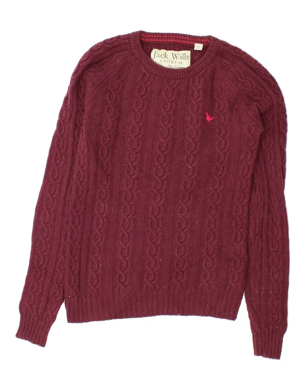 JACK WILLS Womens Crew Neck Jumper Sweater UK 8 Small  Maroon Lambswool Stylish Fashionable Trendy