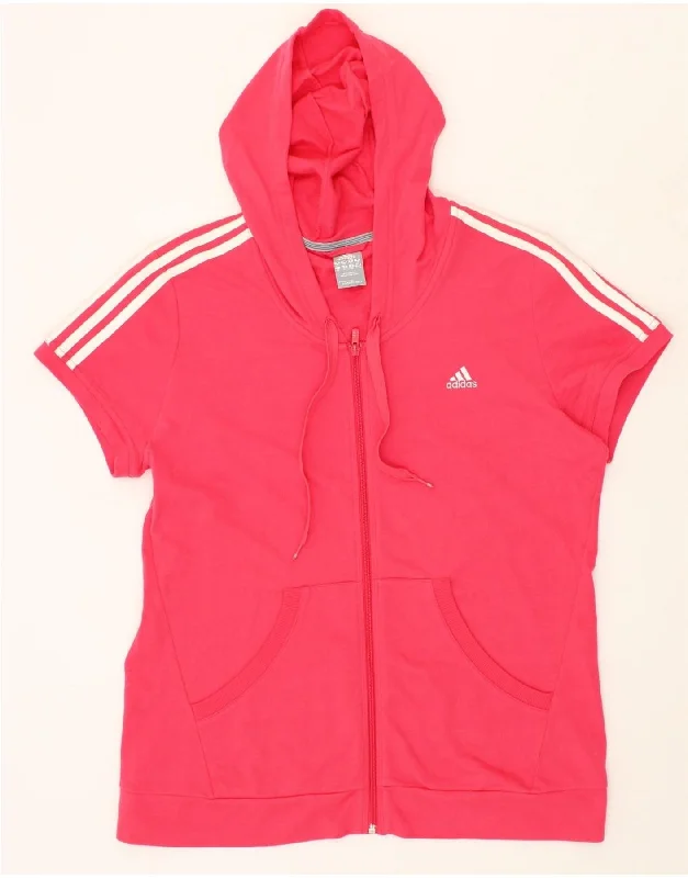 ADIDAS Womens Short Sleeve Zip Hoodie Sweater UK 22 XL Pink Cotton Anti-Pilling Anti-Shrink Durable