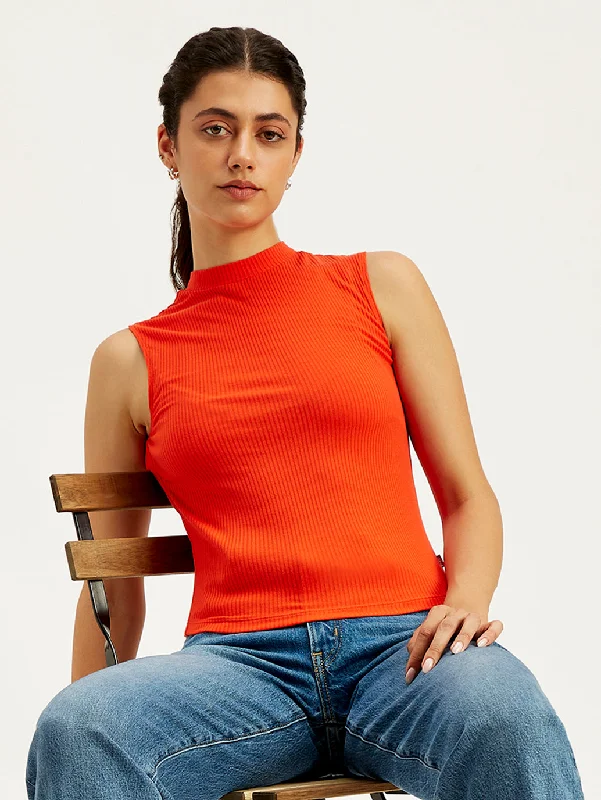 Women's Solid Red Band Neck Tank Top baby blue tank