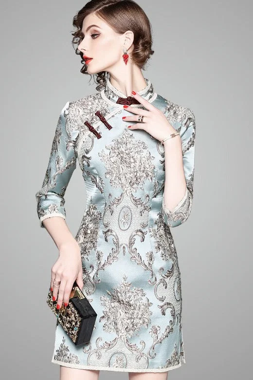 Jacquard Flower Qipao Dress Tunics Exclusive limited