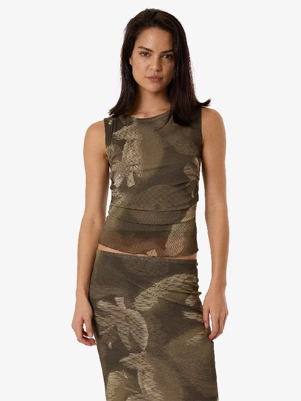 Flora Haze Mesh Tank - Brindle ribbed tank top