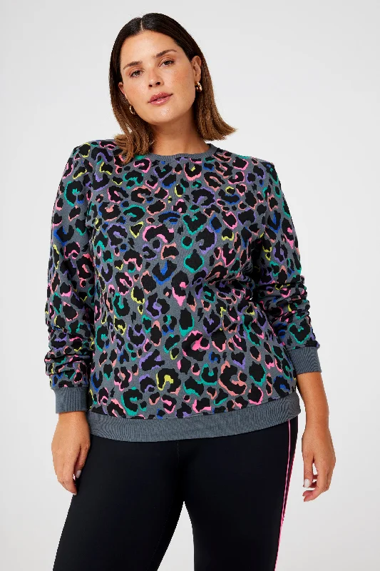 Grey with Rainbow Shadow Leopard Classic Sweatshirt Hoodie with Reflective Safety Nightwear