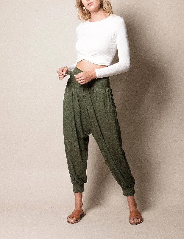 Flowy Harem Pants - Olive Cozy Knit Pants