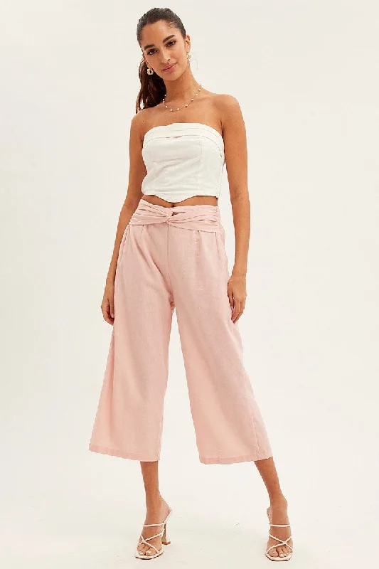 Pink Twist Front Textured Cotton Pant Cozy Knit Pants