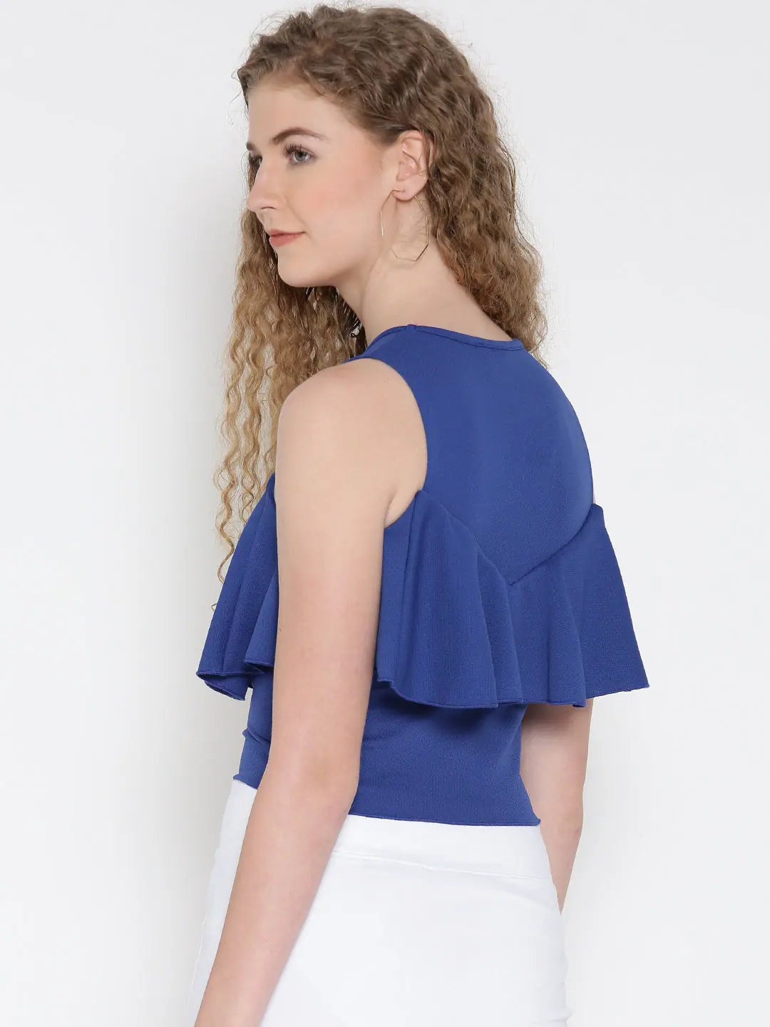 Blue Ruffle Tank Top strapless tank top