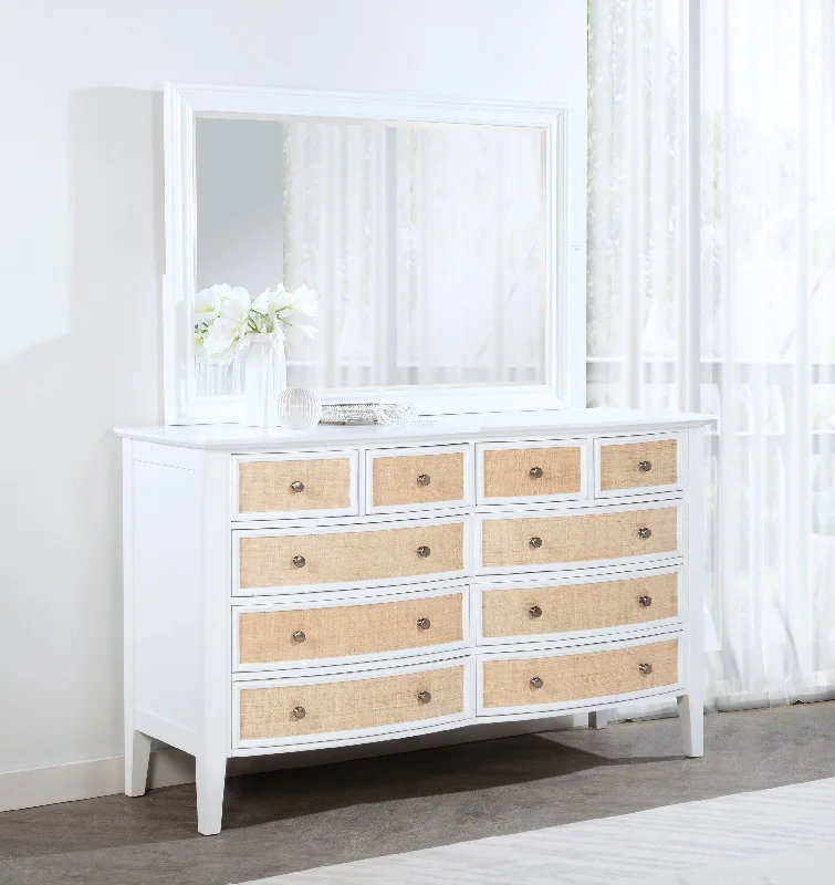 Bexhill - 10-Drawer Dresser And Mirror - White Tunics Plaid country