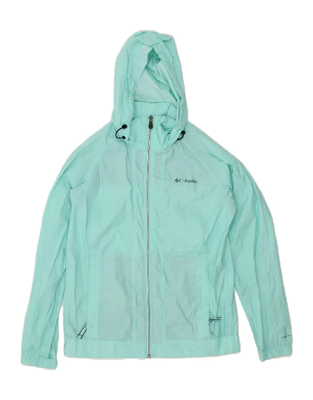 COLUMBIA Womens Hooded Rain Jacket UK 10 Small Turquoise Nylon Bomber Jacket Anorak Windbreaker COLUMBIA Womens Hooded Rain Jacket UK 10 Small Turquoise Nylon Bomber Jacket Anorak Windbreaker