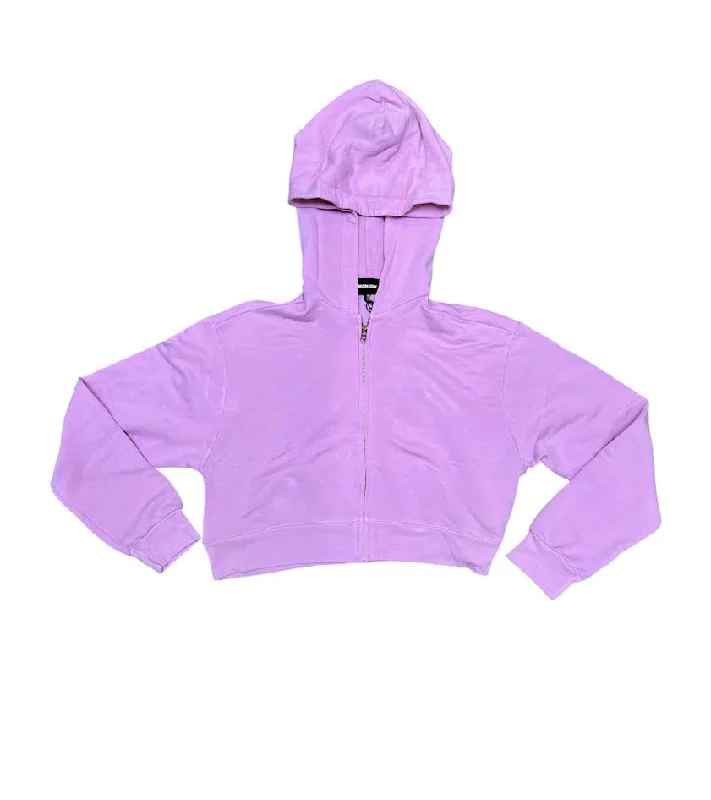 PINK SUPERSOFT TERRY CROP ZIP HOODIE Hoodie with Tied Waist Feminine Flattering