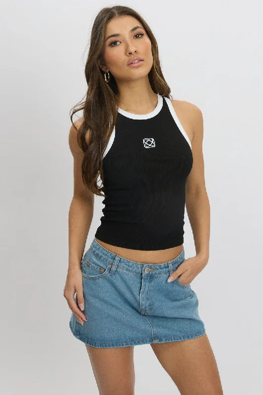 Black Rib Tank Sleeveless athletic tank top