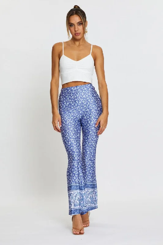 Boho Print Pants Flare Leg Warm Wool Trousers