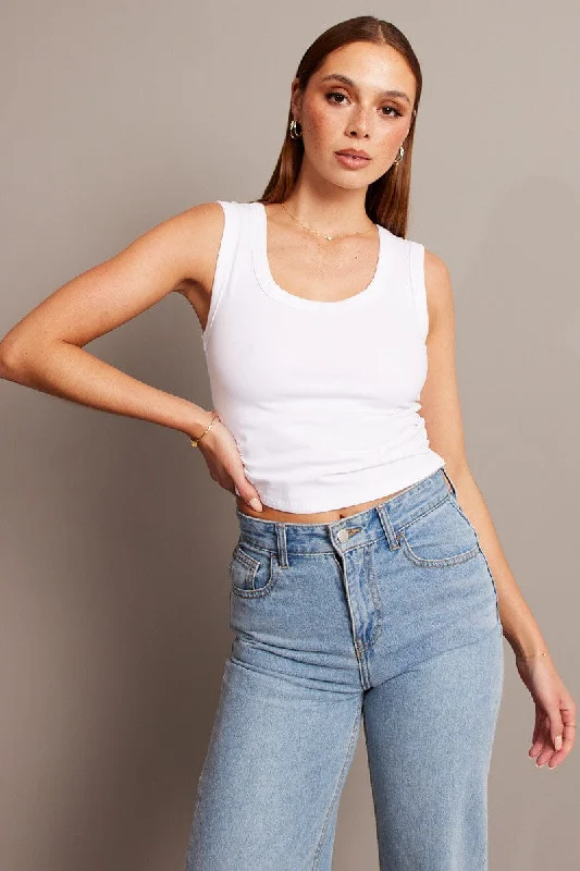 White Tank Top Scoop Neck Sleeveless cozy tank top