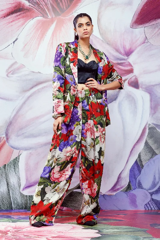 Printed Pants-Suit Set Formal Stretch Pants