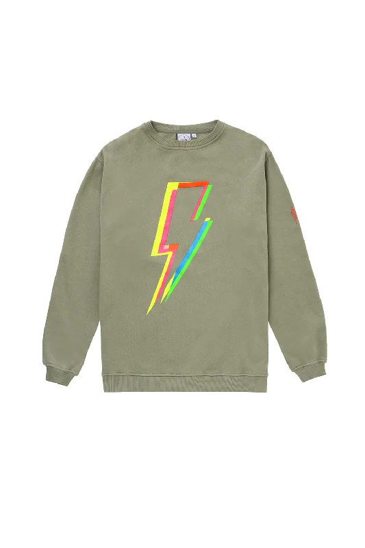 Khaki with Rainbow Lightning Bolt Oversized Sweatshirt Hoodie with Earth Tones Natural Calm